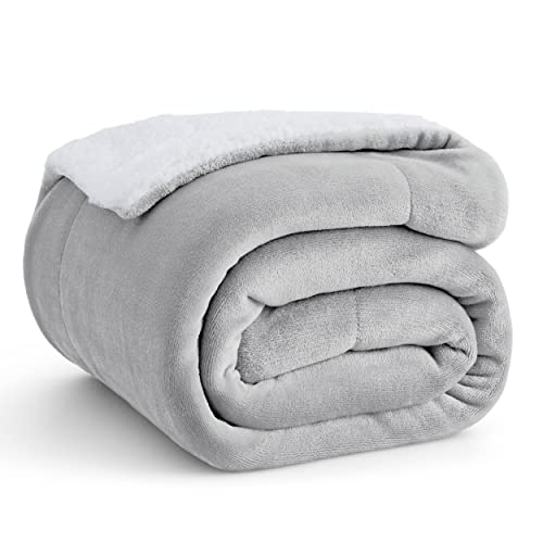 Bedsure Sherpa Fleece Throw Blanket Twin Size for Couch - Thick and Warm Blanket for Winter, Soft and Fuzzy Fall Throw Blanket for Bed, Light Grey, 60x80 Inches - Twin (60" x 80") - 03 - Light Grey
