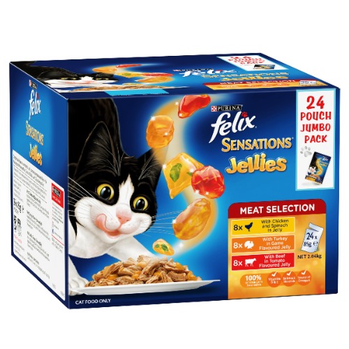 FELIX Adult Sensations Jellies Meat Selection Wet Cat Food 48x85g - Sensations Jellies