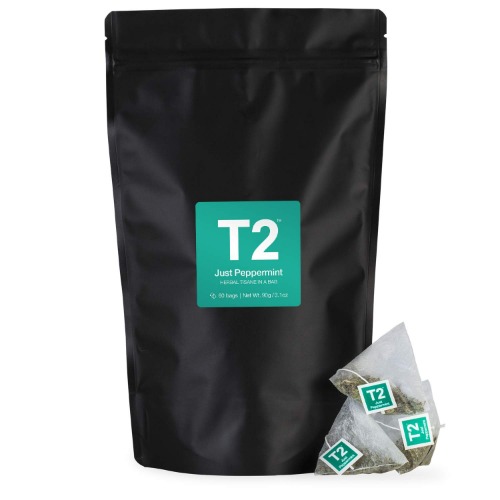 T2 Tea Just Peppermint Herbal Tea Bags in Resealable Foil Refill Bag, 60 count