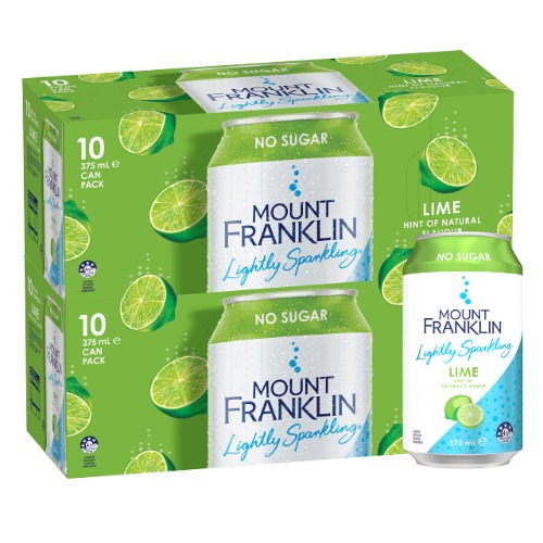 Mount Franklin Lightly Sparkling Water Lime Multipack Cans 20 x 375 mL