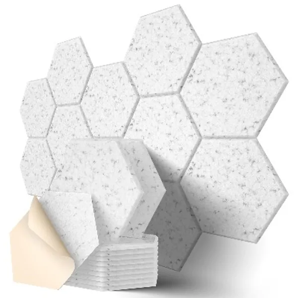 Dailycooper 12 Pack Self-adhesive Acoustic Panels, 12" X 10" X 0.4" Sound Proof Foam Panels with High Density, Stylish Hexagonal Soundproof Wall Panels to Absorb Noise and Eliminate Echoes(Gray)