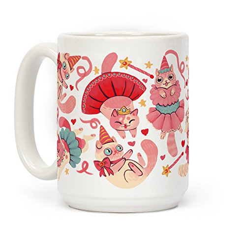 LookHUMAN Cute Princess Cat Pattern White 15 Ounce Ceramic Coffee Mug