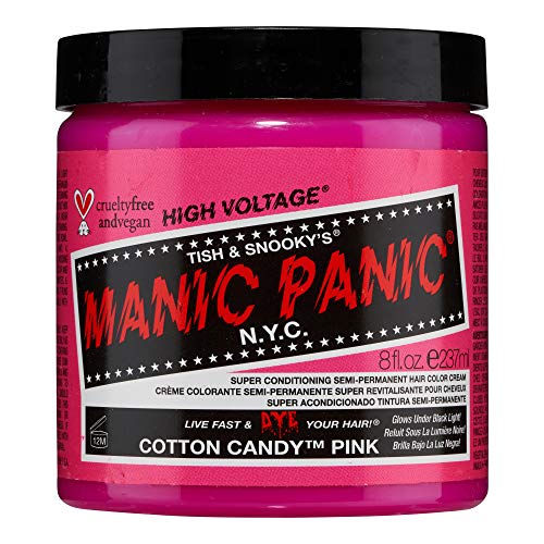 MANIC PANIC Cotton Candy Pink Hair Dye - Classic High Voltage - Semi Permanent Hair Color - Glows in Blacklight - Bright, Cool-toned Pink Shade - Vegan, PPD & Ammonia-Free - Cotton Candy Pink - 8 Fl Oz (Pack of 1)