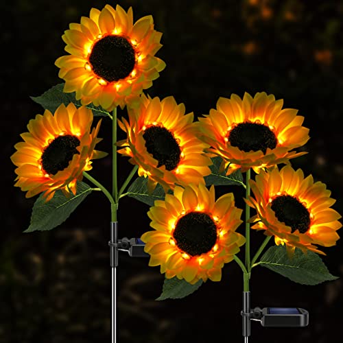 Meagoo Solar Sunflower Lights, 800mA Solar Garden Light with Real Looking Flowers Outdoor Waterproof Solar Stake Lights for Back Yard, Flower Bed, Pathway, Patio, Porch, Spring Decoration (2 Pack) - 2