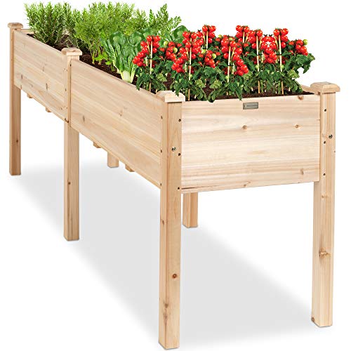 Best Choice Products 72x23x30in Raised Garden Bed, Elevated Wood Planter Box Stand for Backyard, Patio, Balcony w/Divider Panel, 6 Legs, 300lb Capacity - Natural - 72x23x30in - Natural