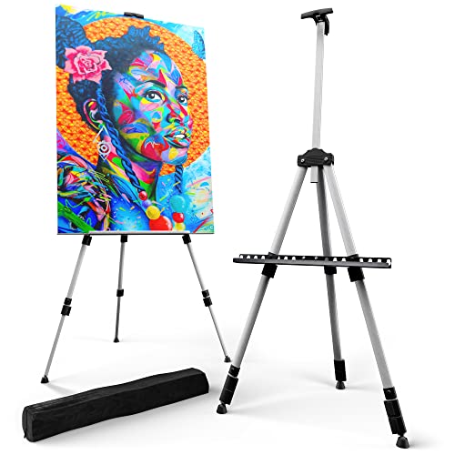 Portable Artist Easel Stand - Adjustable Height Painting Easel with Bag - Table Top Art Drawing Easels for Painting Canvas, Wedding Signs & Tabletop Easels for Display - Metal Tripod - 17x66 inches - Argent Silver (1 Pack)