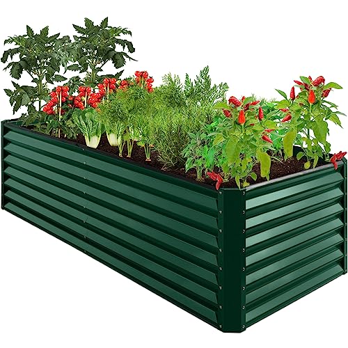 Best Choice Products 8x4x2ft Outdoor Metal Raised Garden Bed, Deep Root Planter Box for Vegetables, Flowers, Herbs, and Succulents w/ 478 Gallon Capacity - Dark Green - 8x4x2ft - Dark Green