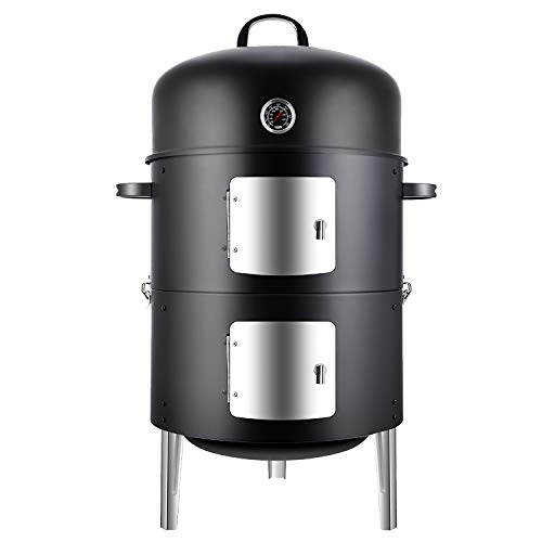 Realcook Vertical 17 Inch Steel Charcoal Smoker, Heavy Duty Round BBQ Grill for Outdoor Cooking, Black - 17" Charcoal
