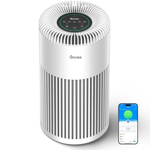 Govee Smart Air Purifier for Home Large Room Up to 1837 sq.ft.with Washable Filter, Integrated PM 2.5 Air Quality Sensor,WiFi, H13 True HEPA Air Purifier for Smoke, Wildfire, Pet Hair,24dB, White - White