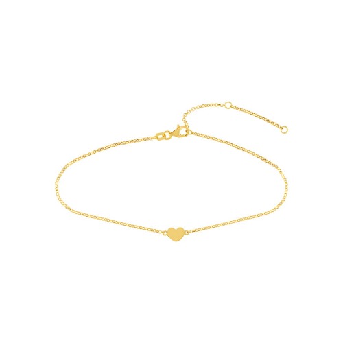 14K Gold Heart Ankle Bracelet - 14K Yellow Gold
