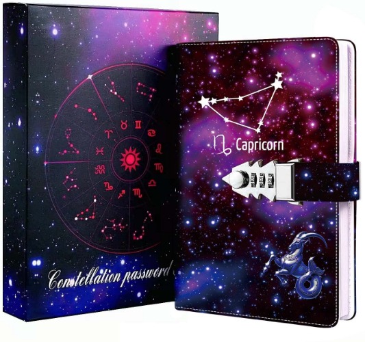 Constellations Lock Diary, Secret Diary with Lock for Girls & Women, Refillable Password Journal, Writing Diaries, Best Birthday, Christmas Gift, Size A5 (8.5" X 5.9") Capricorn