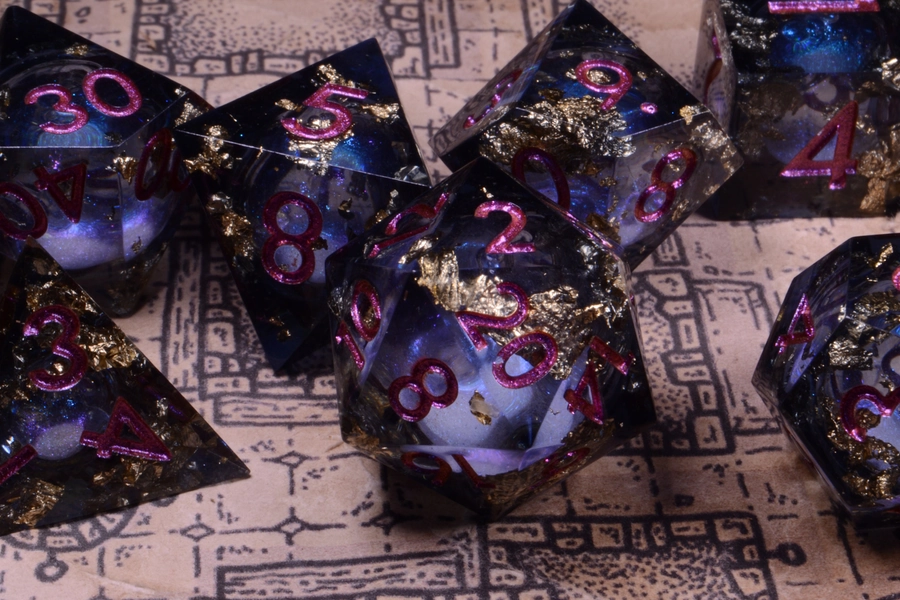 Celestial Shadow Liquid Core Dice Set | Sharp Edge Resin Dice Set | Dungeons & Dragons | Pathfinder, DND Dice, Polyhedral Dice, RPG Dice Set