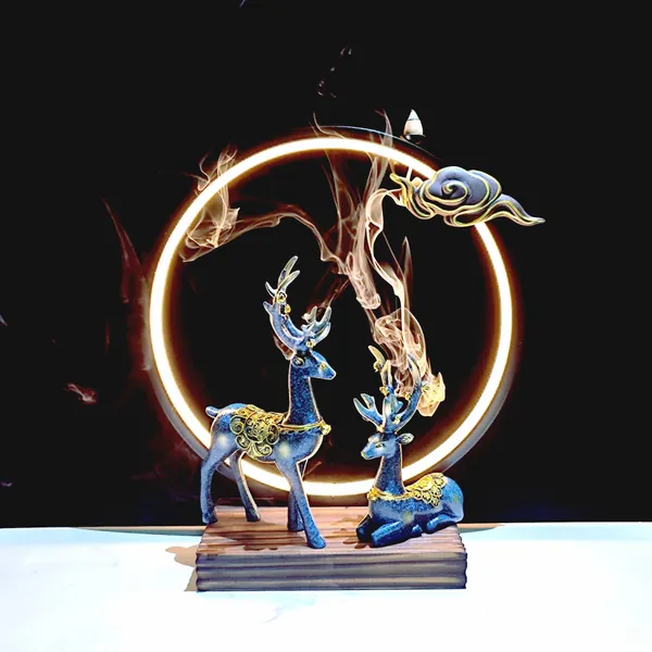 UK Stock LED Backflow Incense Burner, Ceramic Cone Incense Holder, Incense Waterfall, Zen Garden Altar Table Tools, Deer Cone Incense Burner