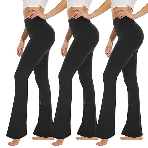 High Waisted Leggings for Women - Soft Athletic Tummy Control Pants for Running Cycling Yoga Workout - XX-Large - Flare-3 Pack Black, Black, Black