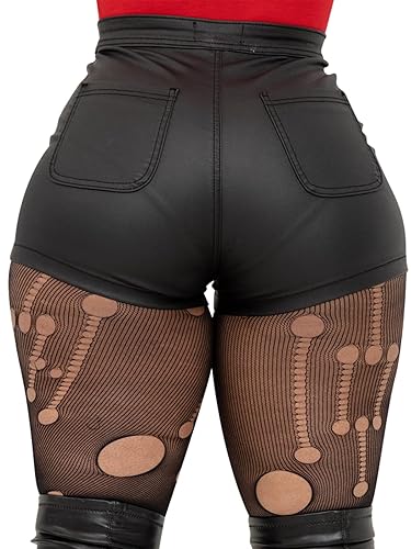 Womens Casual Faux Leather Shorts - XX-Large - Matte-black