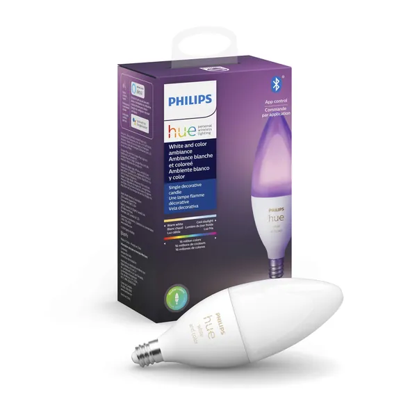 Philips Hue White & Colour Ambiance E12 Candle smart bulb Bluetooth & Zigbee Compatible (Bridge Optional), Works with Alexa & Google Assistant - White Ambiance & Colour 1 Count (Pack of 1) Candle Bulb