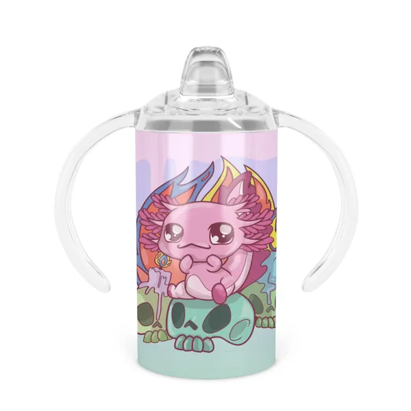 Pastel Goth Axolotl Sippy Cup - Includes Sippy Lid with Handles and Tumbler Lid with Sliding Lock