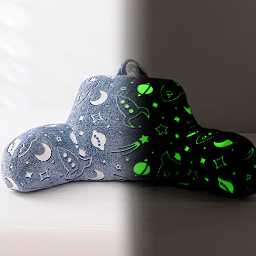 Holawakaka Glow in The Dark Bed Rest Pillow with Arms,Glitter Space Stars Rocket Reading Pillows Perfect for Adults,Teens,Kids,Pregnancy Lumbar Head Neck Coccyx Lower Back Support Cushion - Navy Blue - 18inches