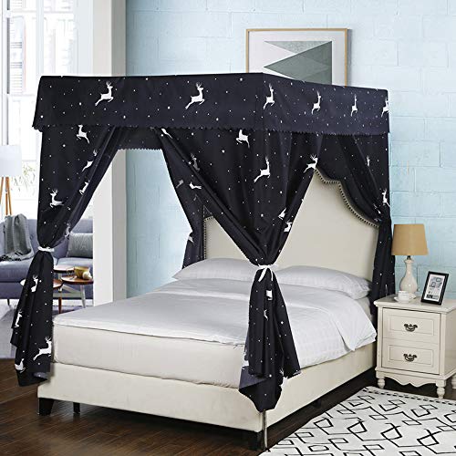 Mengersi Four Corner Post Bed Curtain Canopy for Boys Kids Girls Bed Drapes Gift (Queen, Deer) - Queen - Deer