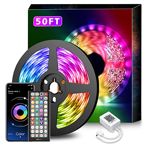 Nexillumi 50Ft Strip Lights Music Sync Color Changing, 44-Key Remote, Sensitive Built-in Mic, App Controlled Rope Lights, 5050 RGB LED (APP+Remote+Mic) - 50 ft