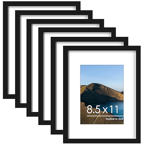 PEALSN 8.5 x 11 Picture Frame Set of 6, Display Pictures 6x8 with Mat or 8.5 x 11 Without Mat for Wall Mounting Display, Photo Frames Collage for Wall Decor, Black. - Black - 8.5x11