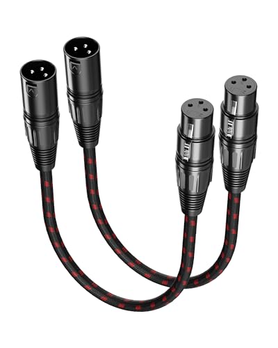 VANDESAIL XLR Cable Short, Mic Cord 1 ft 2 Pack, Braided Balanced Microphone Cable Male to Female 3 Pin Connector for Microphones, Mixer, XLR Speaker Systems - 1 Feet - 2 Pack - Black-Red