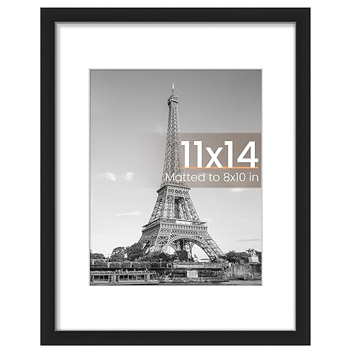 upsimples 11x14 Picture Frame, Display Pictures 8x10 with Mat or 11x14 Without Mat, Wall Hanging Photo Frame, Black, 1 Pack - Black - 11x14