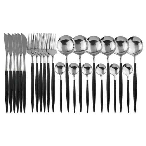 Stainless Steel Cutlery Set (24pc) - Black and Silver