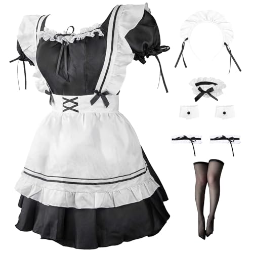 Rolemix Maid Outfit Anime Cosplay Costume Maid Costume With Apron Midnight Maid Cosplay Costume for Halloween Party - XX-Large - Black