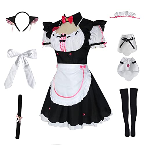 Linglong Anime Nekopara Vanilla Chocola Dress Apron Dress Maid Dress for Women Girl Halloween Costume - Pink - XX-Large