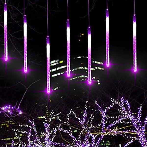 Blissun Halloween String Lights, Falling Rain Lights, Meteor Shower Rain Drop Lights, 30cm 8 Tubes 288 LED Iciclelights Falling Lights for Patio Garden Party Christmas Halloween Decoration, Purple