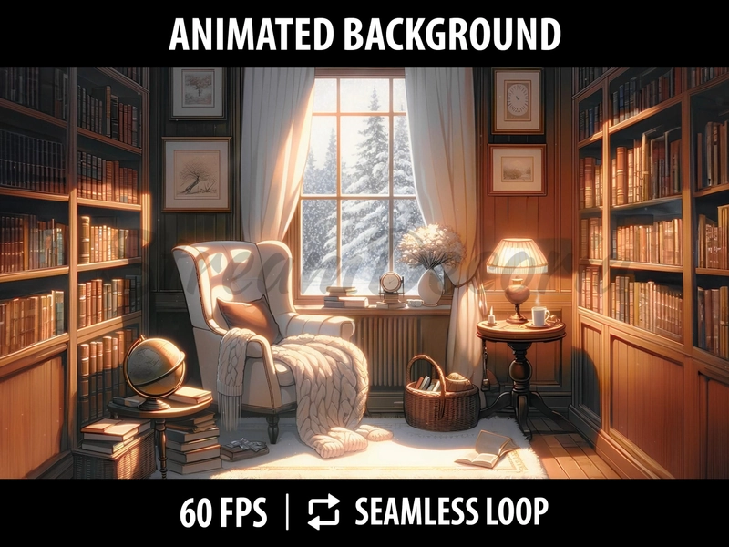 Vtuber Background Animated | Stream Background Twitch | Desktop Wallpaper | Lofi Animated Screen | Cozy Room With Snowy Winter Landscape