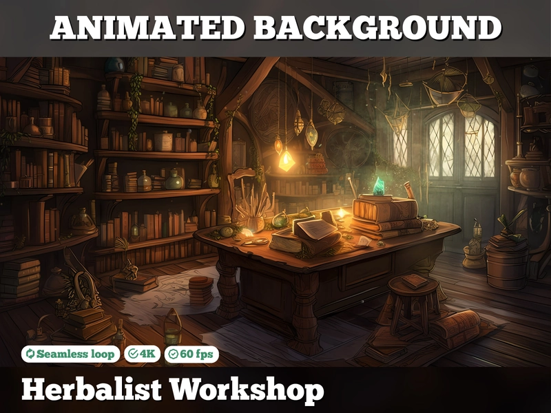 Vtuber Background Animated, stream room background, vtuber room background, animated background twitch, herbalist workshop, seamless looped