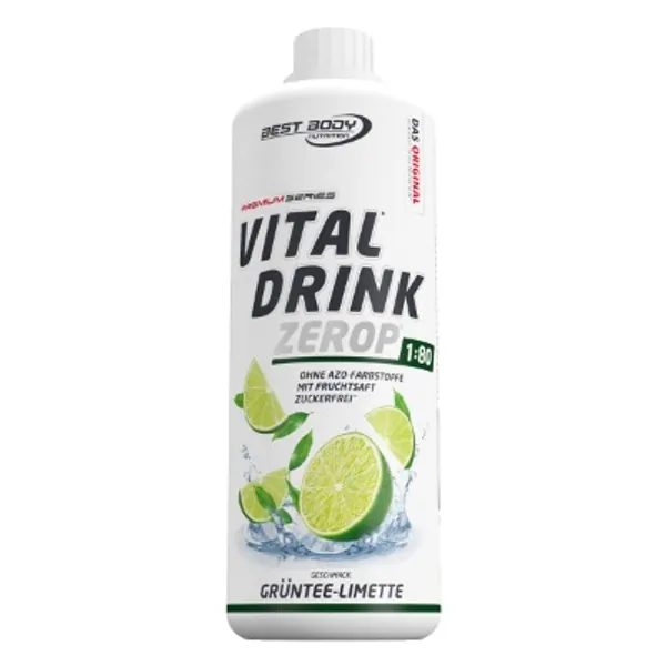 Best Body Nutrition Vital Drink ZEROP® - Grüntee-Limette, Original Getränkekonzentrat Sirup zuckerfrei, 1:80 ergibt 80 Liter Fertiggetränk, 1000 ml