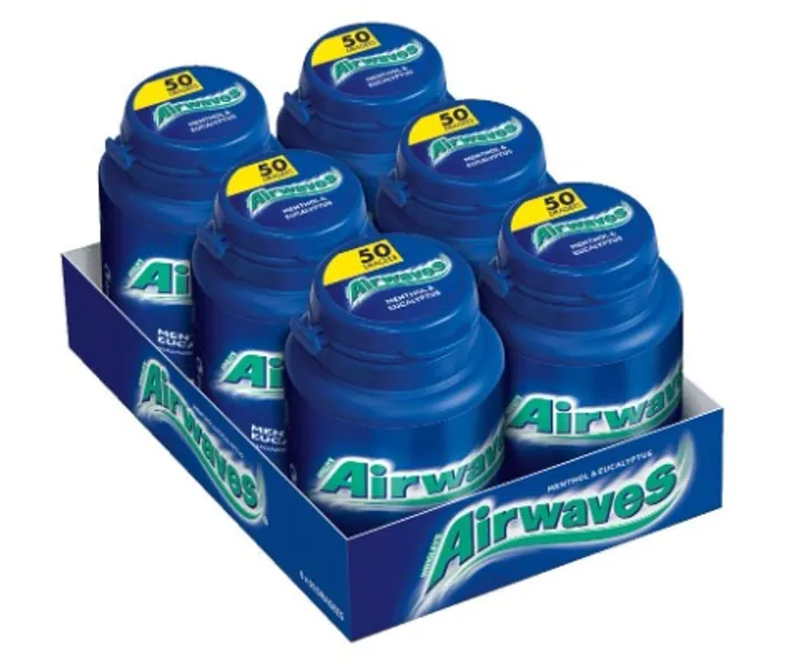 Airwaves Kaugummi | Menthol & Eucalyptus | Blau, zuckerfrei | 6 Dosen (6 x 50 Dragees)