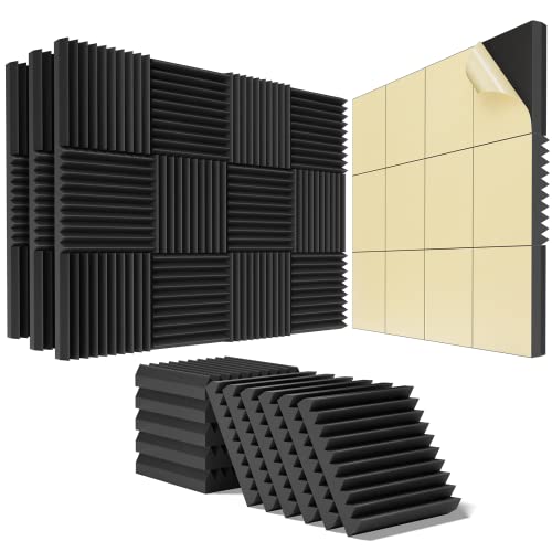 48 pack Acoustic Panels Self-Adhesive, 2" X 12" X 12" Quick-Recovery Sound Proof Foam Panels, Acoustic Foam Wedges High Density, Soundproof Wall Panels for Home Studio,Carbon Black-03 - 2 Inch 48 Pack Self Adhesive - black