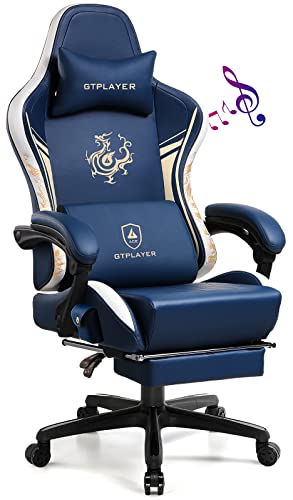 GTPLAYER Gaming Chair with Bluetooth Speakers and Footrest, Dragon Series Video Game Chair ，Heavy Duty, Ergonomic, Esports Computer Office Chair Blue (Royal Blue) - Royal Blue