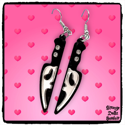 Scream Ghostface knife Horror movie earrings, 925 sterling silver, pastel goth, Strange Dollz Boudoir