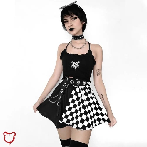 Grunge Goth Chessboard Skirt - Color 0 / L