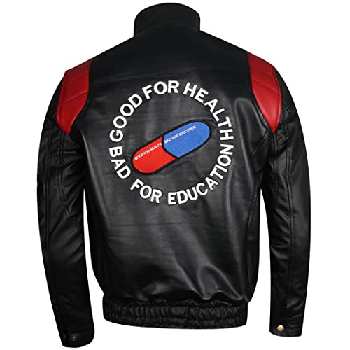 Premium Wears Men's Akira Shotaro Kaneda Red&Black Capsule Logo Text Cosplay Faux Leather Jacket - Large - Black
