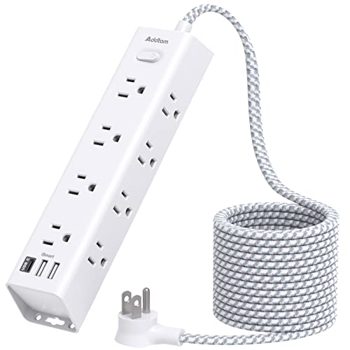 Surge Protector Power Strip - 10 FT Extension Cord, Power Strip with 12 Widely AC Outlet 3 USB, Flat Plug, Wall Mount Overload Protection, 1050J, Desk Charging Station for Home Office, ETL Listed - 10 FT