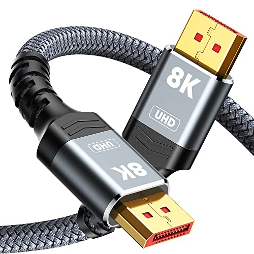 Capshi 8K 4K DisplayPort Cable, 6.6FT DP Cable 1.4 [VESA Certified,32.4Gbps,8K@60Hz,4K@144Hz,2K@240Hz/165Hz/144Hz], Bradied High Speed Display Port Cable for Gaming Monitor, HDR/HDCP/FreeSync/G-Sync - 6.6 Feet - Grey - 1