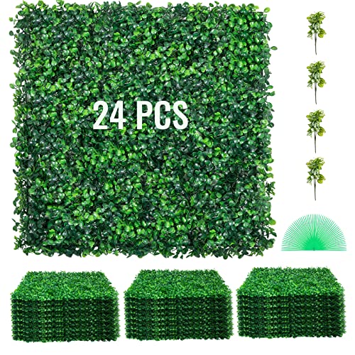 VEVOR 24PCS 20"x20" Artificial Boxwood Panels,Boxwood Hedge Wall Panels,Artificial Grass Backdrop Wall 1.6", Privacy Hedge Screen UV Protected for Outdoor Indoor Garden Fence Backyard - 24 - 20x20Inch