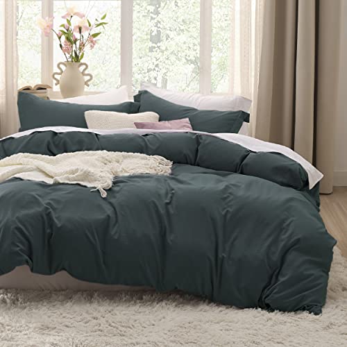 Bedsure Duvet Cover King Size - Soft Prewashed King Duvet Cover Set, 3 Pieces, 1 Duvet Cover 104x90 Inches with Zipper Closure and 2 Pillow Shams, Forest Green, Comforter Not Included - Forest Green (No Comforter) - King (104" x 90")