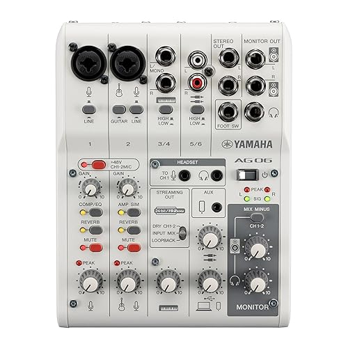 Yamaha AG06MK2 White 6-Channel Live Streaming Loopback Mixer/USB Interface with Steinberg Software Suite - AG06 MK2 - White