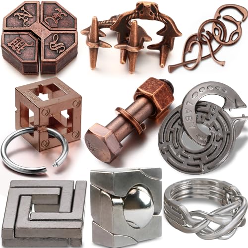 Wettarn 9 Pcs Metal Puzzles for Adults Brain Teaser Puzzles 3D Steel Puzzle for Adults Unlock Interlocking Puzzle Adult Mind Puzzle Games IQ Education Puzzle Toys Smart Toy(Diverting Style) - Diverting Style
