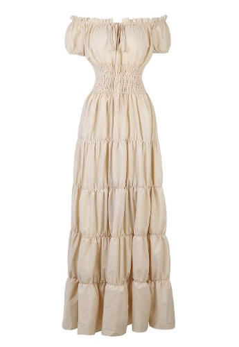 Renaissance Costume Women Medieval Chemise Dress Peasant Tops Irish Under Dress - Large Beige