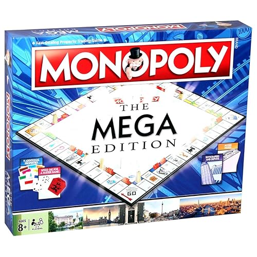 Winning Moves Mega Monopoly Board Game, 12 Extra Spaces Including Downing Street, Saville Row and Knightsbridge, Invest in Skyscrapers, for Ages 8 Plus - Mega