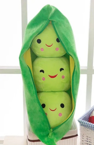 Happy Cute Pea Pod Stuffed Plush Toy, 2 Colors - Green Peas / 25CM