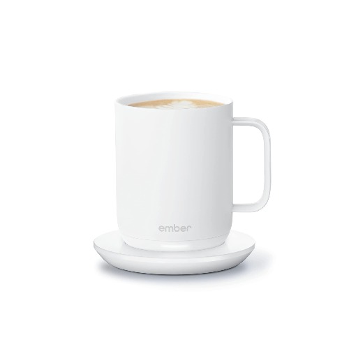 New Ember Temperature Control Smart Mug 2, 10 oz, White, 1.5-hr Battery Life - App Controlled Heated Coffee Mug - Improved Design - White